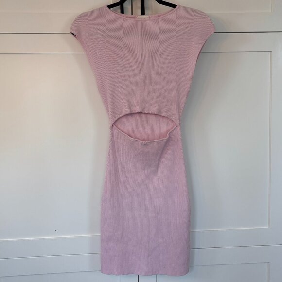Wilfred Ribbed Baby Pink Cut-out Knit Mini Dress - Picture 2 of 14